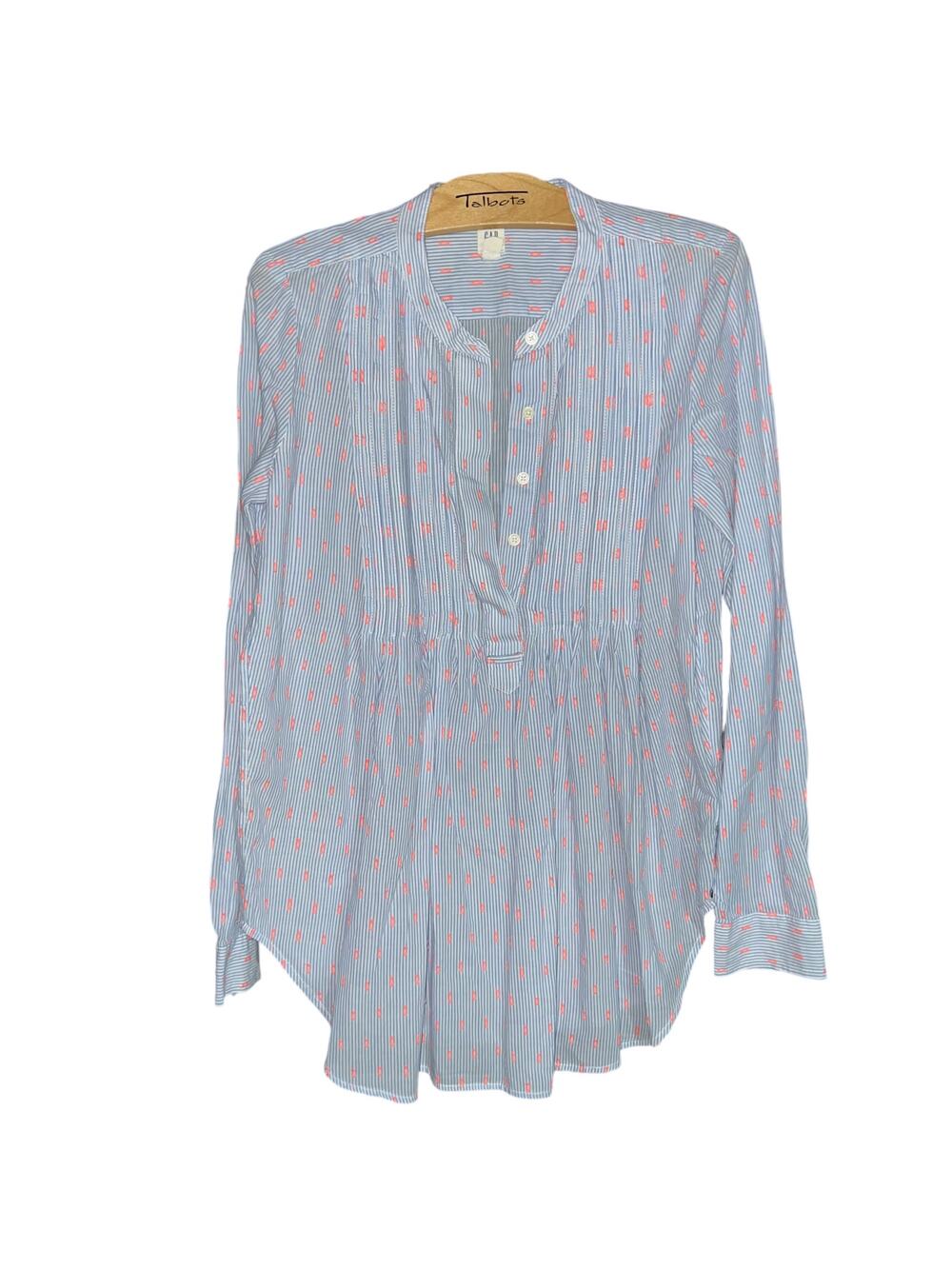 GAP Maternity Blue Striped Coral Dot Henley Top Size XS
